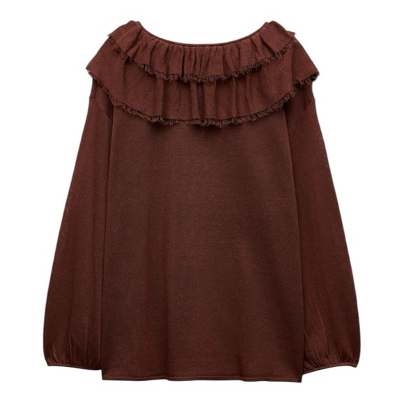 Zara Burgundy Ruffled Tie Front 3/4 Sleeve Blouse M - Picture 5 of 5